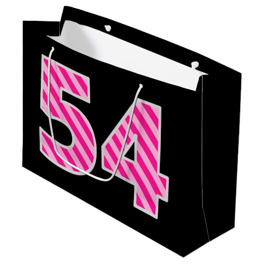 Leuk roze gestreept "54"; Gelukkige 54e verjaardag Groot Cadeauzakje (Voorkant Gekanteld)