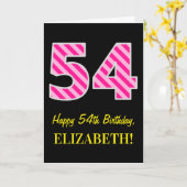 Leuk roze gestreept "54"; Gelukkige 54e verjaardag Kaart (Gele Bloem)