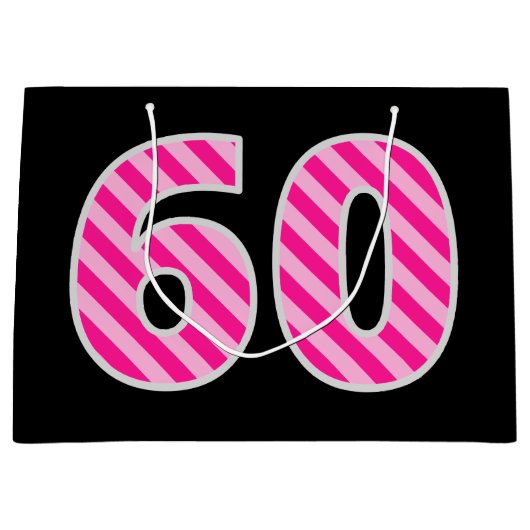 Leuk roze gestreept "60"; Gelukkige 60e verjaardag Groot Cadeauzakje (Voorkant)