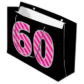 Leuk roze gestreept "60"; Gelukkige 60e verjaardag Groot Cadeauzakje (Voorkant Gekanteld)