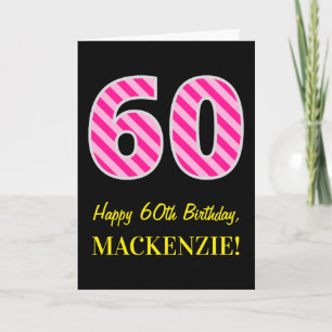 Leuk roze gestreept "60"; Gelukkige 60e verjaardag Kaart