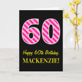 Leuk roze gestreept "60"; Gelukkige 60e verjaardag Kaart (Gele Bloem)