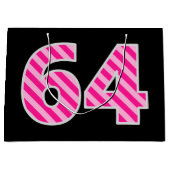 Leuk roze gestreept "64"; Gelukkige 64e verjaardag Groot Cadeauzakje (Voorkant)