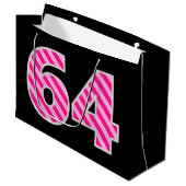 Leuk roze gestreept "64"; Gelukkige 64e verjaardag Groot Cadeauzakje (Voorkant Gekanteld)