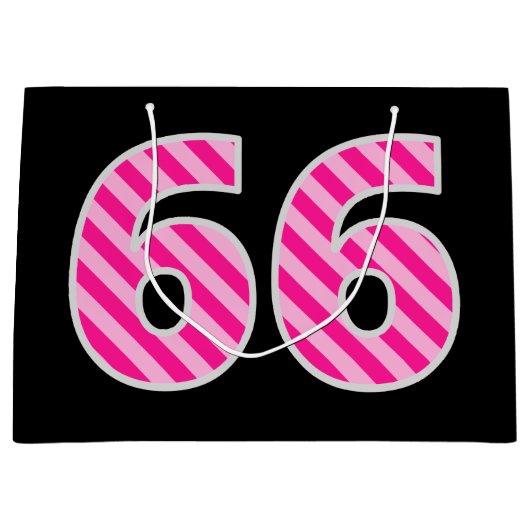 Leuk roze gestreept "66"; Gelukkige 66e verjaardag Groot Cadeauzakje (Voorkant)