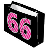 Leuk roze gestreept "66"; Gelukkige 66e verjaardag Groot Cadeauzakje (Voorkant Gekanteld)
