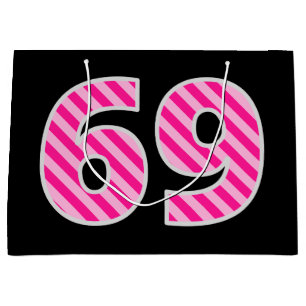 Leuk roze gestreept "69"; Gelukkige 69e verjaardag Groot Cadeauzakje