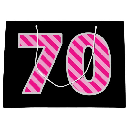 Leuk roze gestreept "70"; Gelukkige 70e verjaardag Groot Cadeauzakje (Voorkant)
