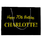 Leuk roze gestreept "70"; Gelukkige 70e verjaardag Groot Cadeauzakje (Achterkant)