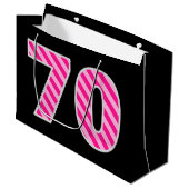 Leuk roze gestreept "70"; Gelukkige 70e verjaardag Groot Cadeauzakje (Voorkant Gekanteld)