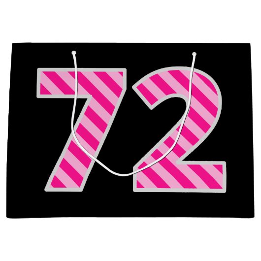 Leuk roze gestreept "72"; Gelukkige 72e verjaardag Groot Cadeauzakje (Voorkant)