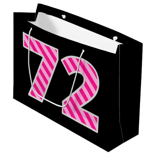 Leuk roze gestreept "72"; Gelukkige 72e verjaardag Groot Cadeauzakje (Voorkant Gekanteld)