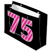 Leuk roze gestreept "75"; Gelukkige 75e verjaardag Groot Cadeauzakje (Voorkant Gekanteld)