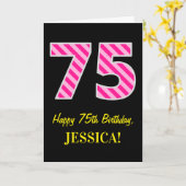 Leuk roze gestreept "75"; Gelukkige 75e verjaardag Kaart (Gele Bloem)