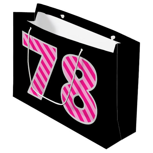 Leuk roze gestreept "78"; Gelukkige 78ste verjaard Groot Cadeauzakje (Voorkant Gekanteld)