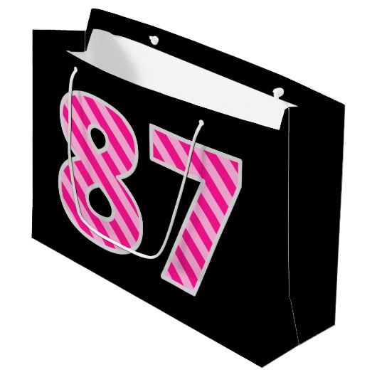 Leuk roze gestreept "87"; Gelukkige 87e verjaardag Groot Cadeauzakje (Voorkant Gekanteld)