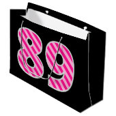 Leuk roze gestreept "89"; Gelukkige 89e verjaardag Groot Cadeauzakje (Voorkant Gekanteld)