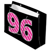 Leuk roze gestreept "96"; Gelukkige 96e verjaardag Groot Cadeauzakje (Voorkant Gekanteld)