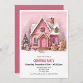 Leuk Roze Gingerbread House Kerstfeest Feestdagenkaart (Voorkant / Achterkant)
