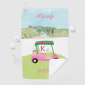 Leuk Roze Golfkar Schilderachtig Gepersonaliseerde Golfhanddoek (Insitu)