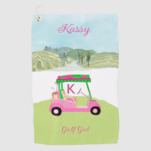 Leuk Roze Golfkar Schilderachtig Gepersonaliseerde Golfhanddoek (Voorkant)