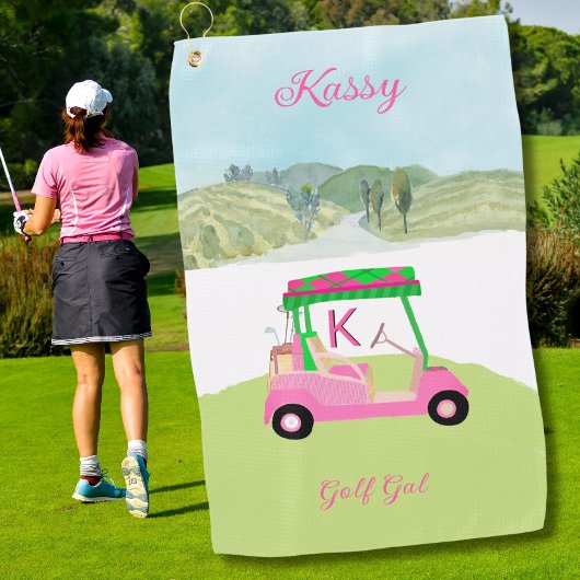 Leuk Roze Golfkar Schilderachtig Gepersonaliseerde Golfhanddoek