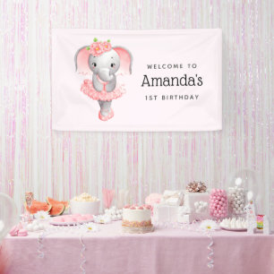 Leuk roze & grijs Olifant Ballerina Party Welkom Spandoek