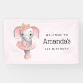 Leuk roze & grijs Olifant Ballerina Party Welkom Spandoek (Horizontaal)
