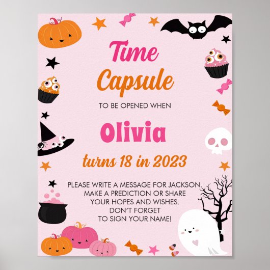 Leuk Roze Halloween Verjaardag Tijd Capsule Teken Poster (Voorkant)
