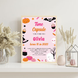 Leuk Roze Halloween Verjaardag Tijd Capsule Teken Poster
