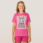 Leuk roze Happy Easter wit konijn T-shirt (Voorkant volledig)