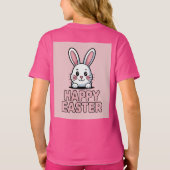 Leuk roze Happy Easter wit konijn T-shirt (Achterkant)