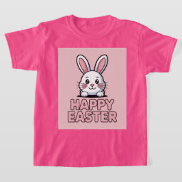Leuk roze Happy Easter wit konijn T-shirt
