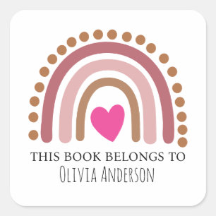 Leuk roze hart gestippeld regenboog Dit boek hoort Vierkante Sticker