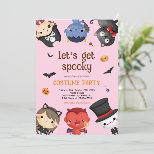 Leuk Roze Kinder Halloween Kostuum Party Schattige Kaart (Staand voorkant)