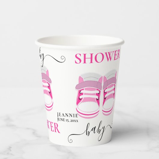 Leuk Roze Meisje Baby Schoenen BABY SHOWER Papieren Bekers (Achterkant)