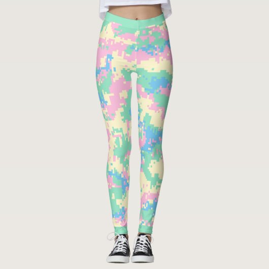 Leuk roze, mintgroen, turquoise, crème camouflage, leggings (Voorkant)