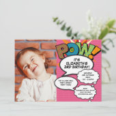 Leuk Roze Moderne Verjaardagsfeestfoto Comic Any A Kaart (Staand voorkant)