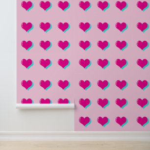 Leuk roze neon hart retro liefde nostalgie behang