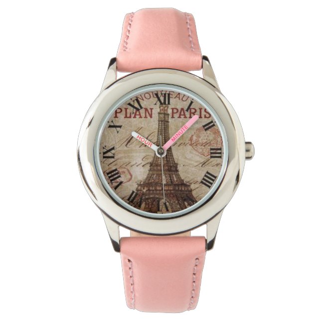 Leuk Roze Parijs Romeins Numeriek horloge (Voorkant)