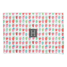 Leuk roze & rode aardbeimotief met monogram d kussensloop