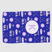 Leuk Roze Stijlvol Golf Design en Custom Monogram Golfhanddoek (Horizontaal)