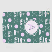 Leuk Roze Stijlvol Golf Design en Custom Monogram Golfhanddoek (Horizontaal)