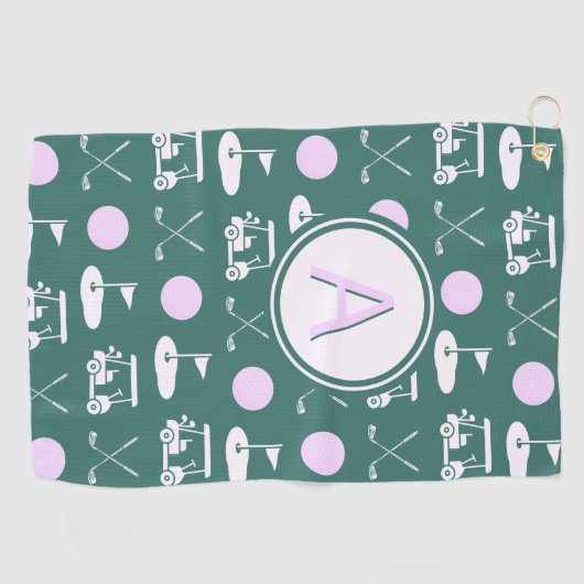 Leuk Roze Stijlvol Golf Design en Custom Monogram Golfhanddoek (Horizontaal)