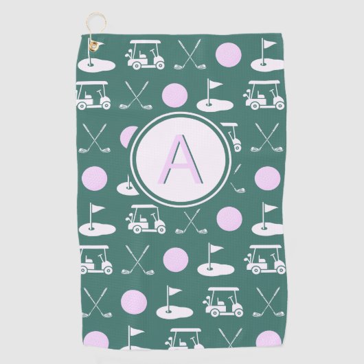 Leuk Roze Stijlvol Golf Design en Custom Monogram Golfhanddoek (Voorkant)