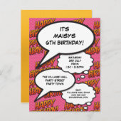 Leuk roze verjaardagsfeestje moderne komische foto uitnodiging briefkaart (Voorkant / Achterkant)