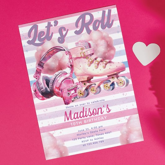 Leuk Roze Waterverf Roller Blade Verjaardag Kaart