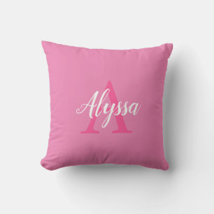 Leuk Roze Wit Script Monogram Sierkussen