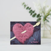 Leuk roze wolhart met breinaaldbriefkaart feestdagenkaart (Staand voorkant)