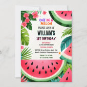 Leuk roze zomer één in een meloen eerste 1e verjaa kaart (Voorkant)